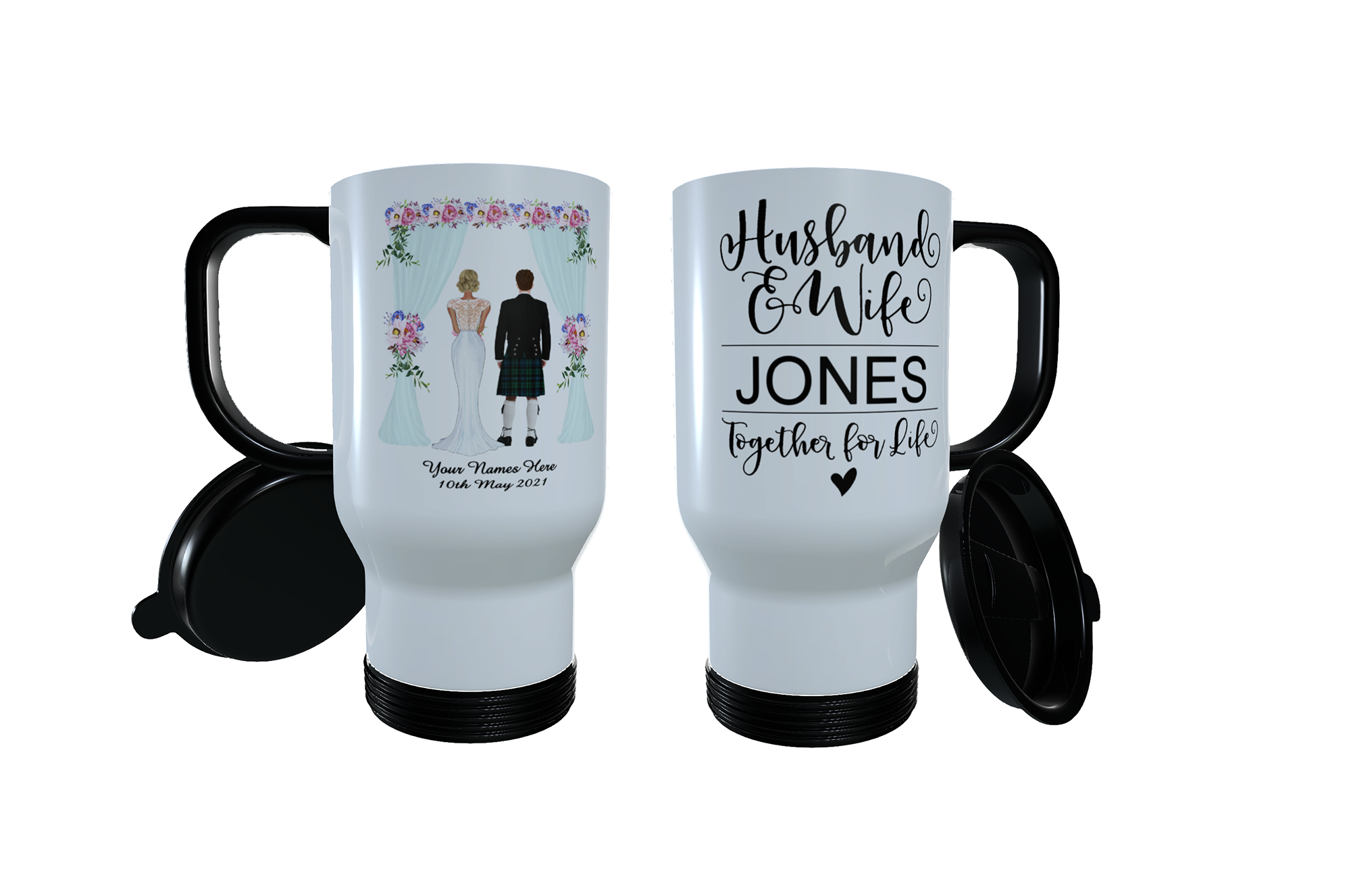 Scottish Bride & Groom Personalised Travel Mug,Scottish